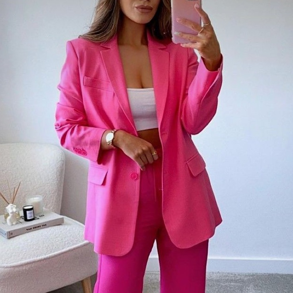 ZARA NEW WOMAN BUTTONED TAILORED BLAZER FITTED FUCHSIA HOT PINK